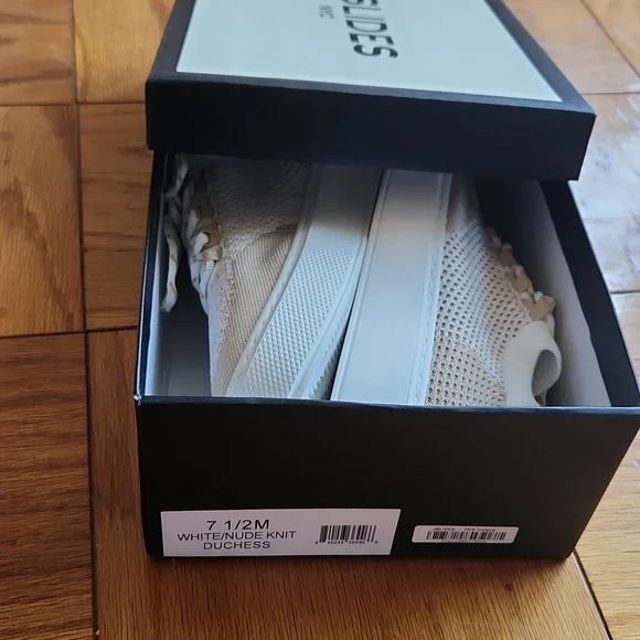 J Slides NYC white/nude Duchess lace-up knitted sneakers - Picture 9 of 14